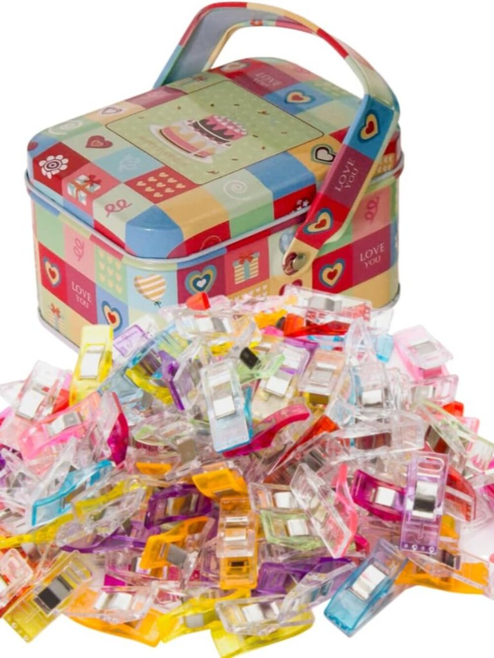Sewing Clips with Tin Box,100 PCS Fabric Clips for Quilting & Binding
